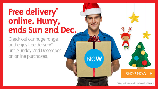 Free delivery* online. Hurry, ends Sun 2nd Dec. Check out our huge range and enjoy free delivery* until Sunday 2nd December on online purchases. *Only valid on small and standard items.