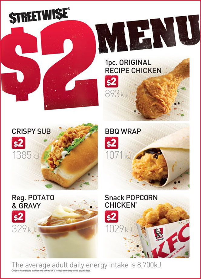 KFC Streetwise $2 Menu